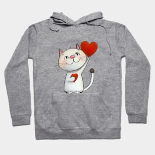 Cat with Two Hearts - funny illustration for cat lovers Hoodie